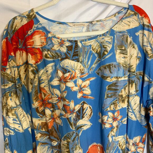Soft Surroundings Aldea Top Blouse 3/4 Sleeve Tropical Floral Size L - Picture 4 of 8